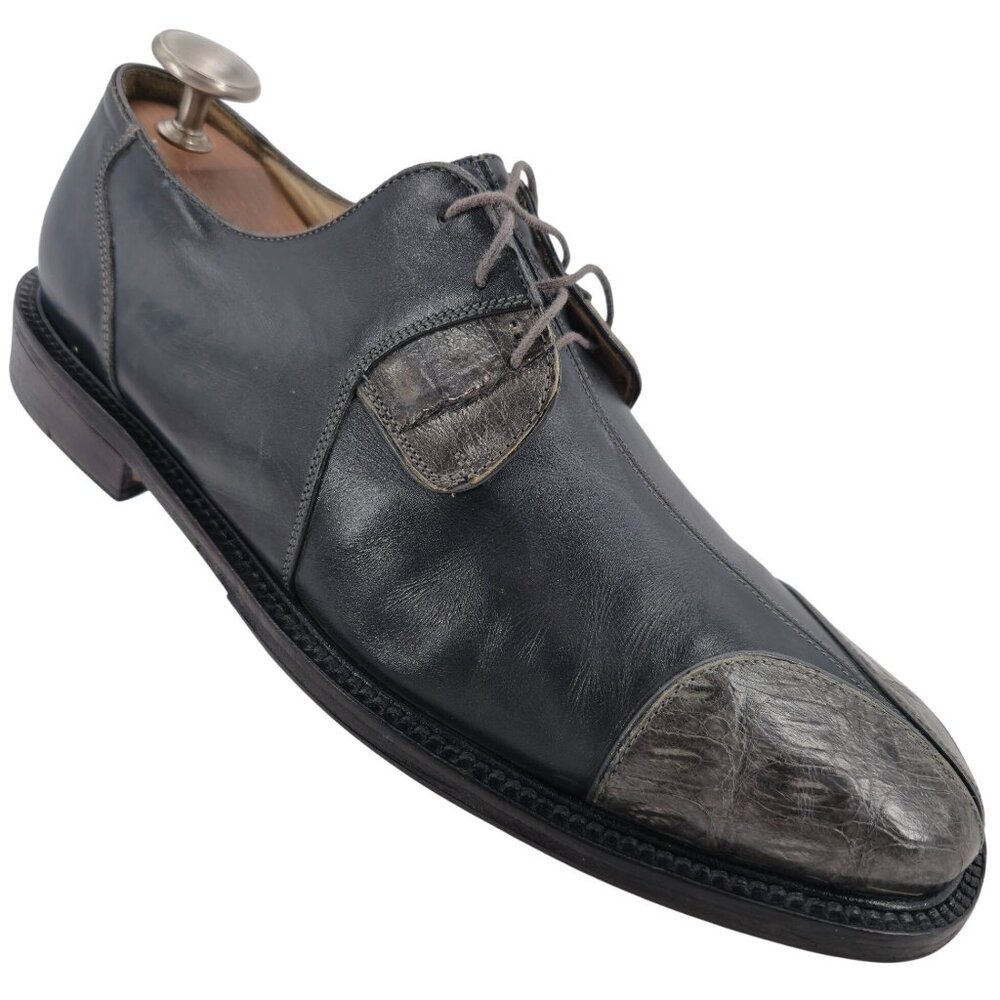 Vintage Belvedere Florence Exotic Crocodile Leather Gray Dress Shoes 11M Oxfords